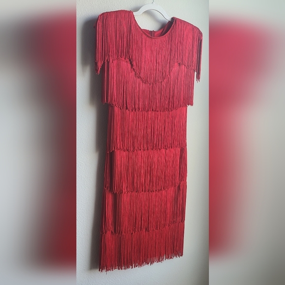 VINTAGE Lew Magram - Women's 80s Flapper Go-Go Tiered Party Medium - Picture 2 of 9